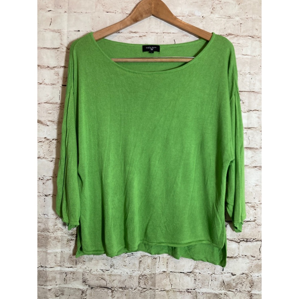 Colour Works Top Womens Large Brat Green Lightweight Pullover Beachy Lagenlook